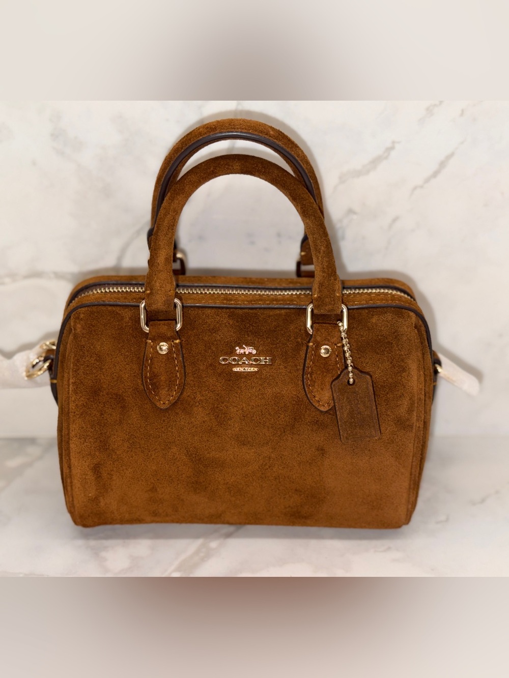 Coach Mini Rowan in Warm Brown Suede